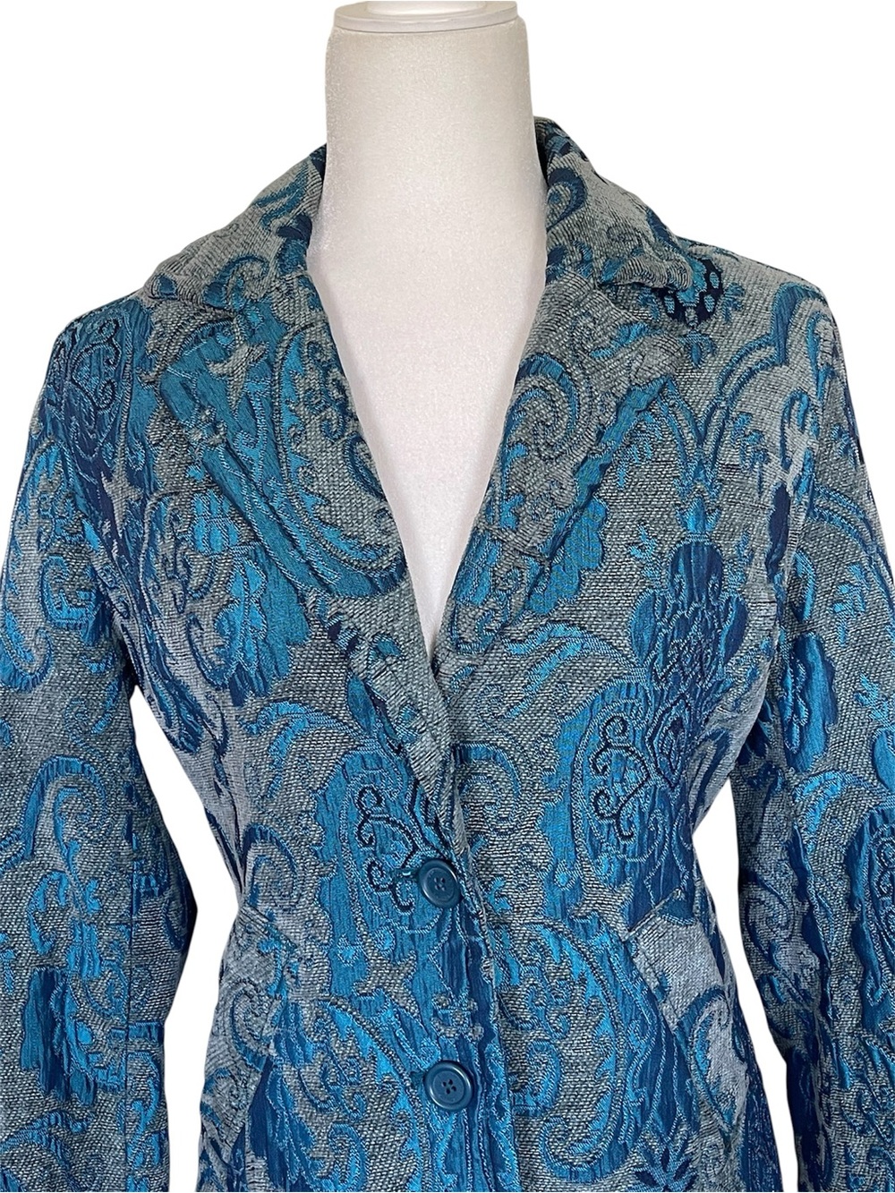 DKNY Jeans Turquoise Paisley Print Tapestry Coat - Picture 2 of 12